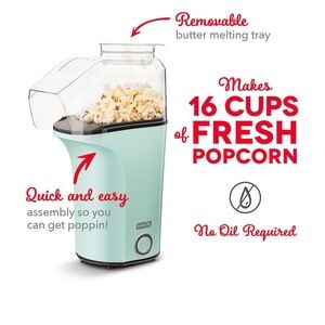 DASH Hot Air Popcorn Popper Maker with Measuring Cup to Portion Popping Corn